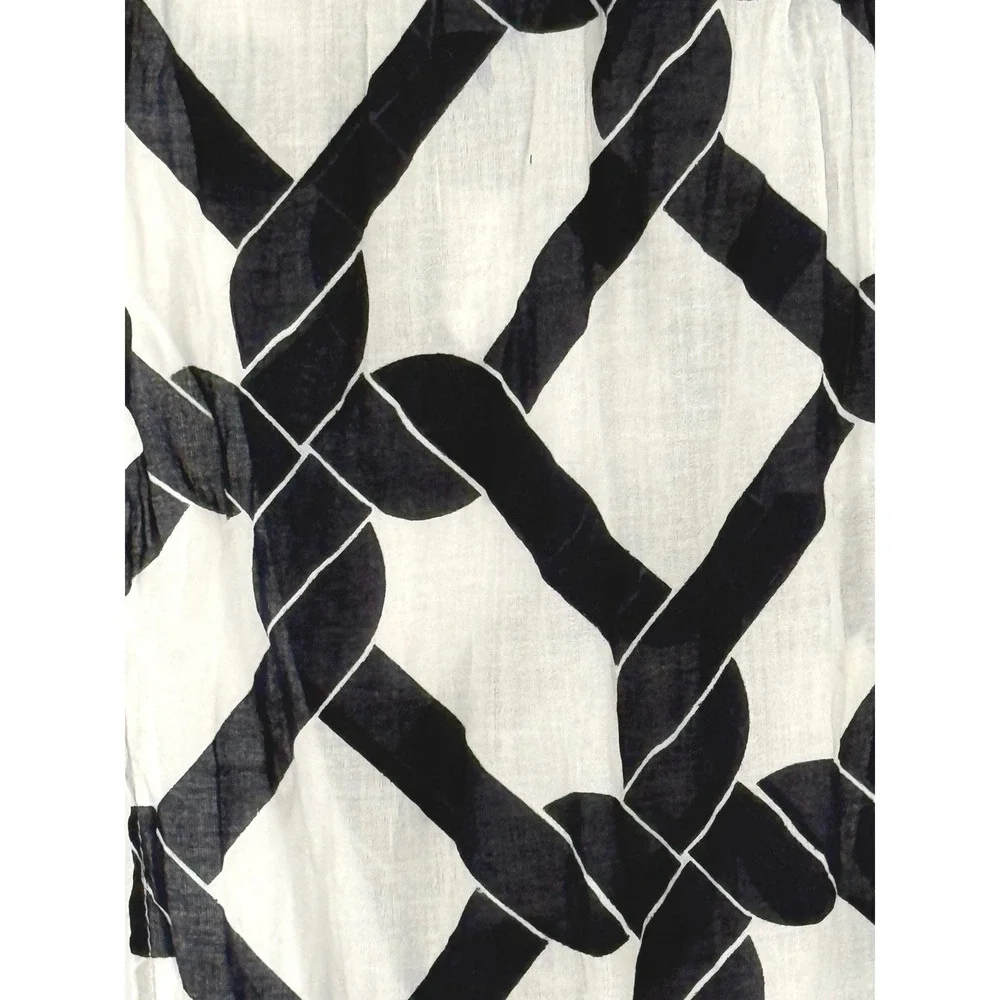 Navy Blue White Geometric Chain Link Cotton Scarf Lightweight Coastal Chic 92-20